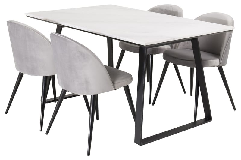 Estelle Spisegruppe 140 cm Rektangulær med 4 Velvet Stoler - Sort - Møbler - Bord - Spisegruppe