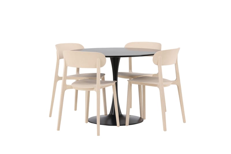 Glade Spisegruppe 100 cm Rund med 4 Åstol Stoler - Beige - Møbler - Bord - Spisegruppe