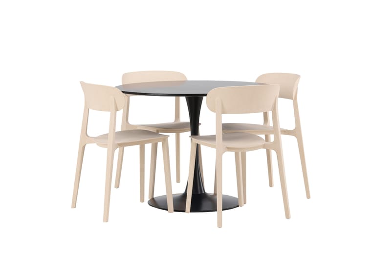 Glade Spisegruppe 100 cm Rund med 4 Åstol Stoler - Beige - Møbler - Bord - Spisegruppe