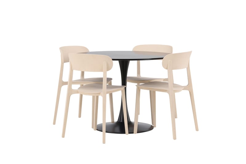 Glade Spisegruppe 100 cm Rund med 4 Åstol Stoler - Beige - Møbler - Bord - Spisegruppe