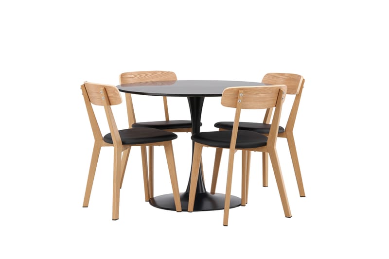 Glade Spisegruppe 100 cm Rund med 4 Sanjos Stoler - Sort - Møbler - Bord - Spisegruppe