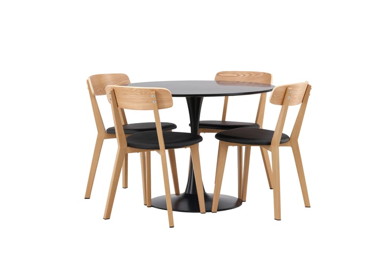 Glade Spisegruppe 100 cm Rund med 4 Sanjos Stoler - Sort - Møbler - Bord - Spisegruppe