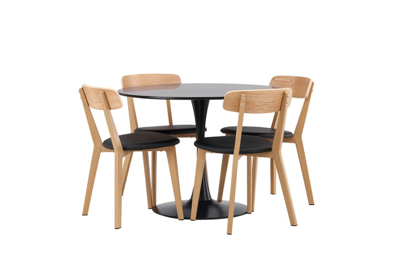 Glade Spisegruppe 100 cm Rund med 4 Sanjos Stoler - Sort - Møbler - Bord - Spisegruppe