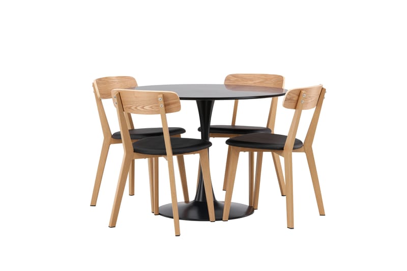 Glade Spisegruppe 100 cm Rund med 4 Sanjos Stoler - Sort - Møbler - Bord - Spisegruppe