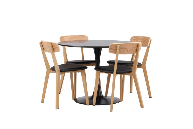 Glade Spisegruppe 100 cm Rund med 4 Sanjos Stoler - Sort - Møbler - Bord - Spisegruppe