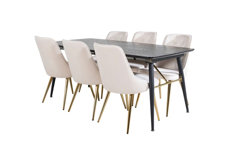 Gold Spisegruppe Forlengningsbar 180-220 cm Rektangulær med 6 Velvet Stoler - Beige - Møbler - Bord - Spisegruppe