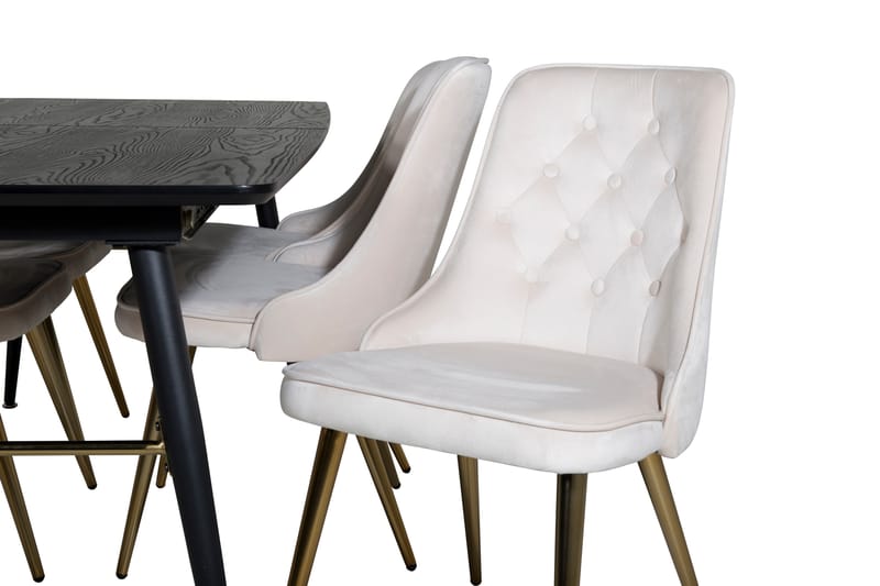 Gold Spisegruppe Forlengningsbar 180-220 cm Rektangulær med 6 Velvet Stoler - Beige - Møbler - Bord - Spisegruppe