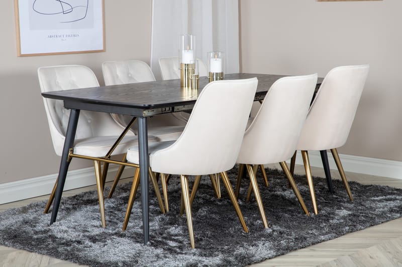 Gold Spisegruppe Forlengningsbar 180-220 cm Rektangulær med 6 Velvet Stoler - Beige - Møbler - Bord - Spisegruppe