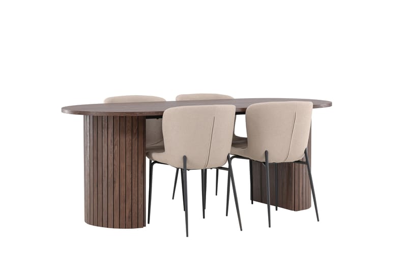 Härön Spisegruppe 200 cm Oval med 4 Modesto stoler - Mocca/Beige - Møbler - Bord - Spisegruppe