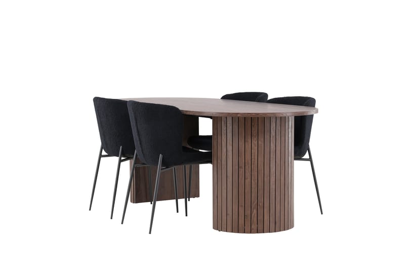 Härön Spisegruppe 200 cm Oval med 4 Modesto stoler - Mocca/Sort - Møbler - Bord - Spisegruppe