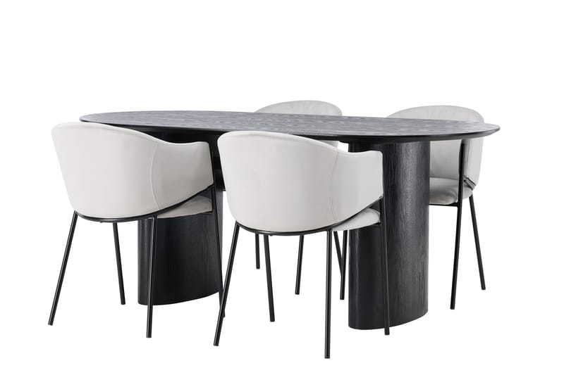 Isolde Spisegruppe 180 cm Oval med 4 Evelina Stoler - Sort - Møbler - Bord - Spisegruppe