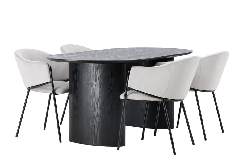 Isolde Spisegruppe 180 cm Oval med 4 Evelina Stoler - Sort - Møbler - Bord - Spisegruppe