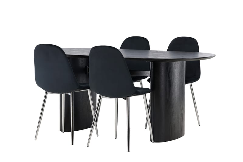 Isolde Spisegruppe 180 cm Oval med 4 Polar Stoler - Sort - Møbler - Bord - Spisegruppe