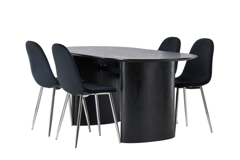 Isolde Spisegruppe 180 cm Oval med 4 Polar Stoler - Sort - Møbler - Bord - Spisegruppe