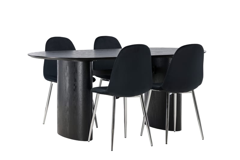 Isolde Spisegruppe 180 cm Oval med 4 Polar Stoler - Sort - Møbler - Bord - Spisegruppe