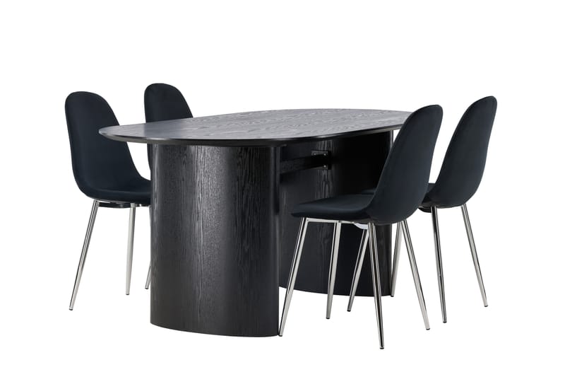 Isolde Spisegruppe 180 cm Oval med 4 Polar Stoler - Sort - Møbler - Bord - Spisegruppe