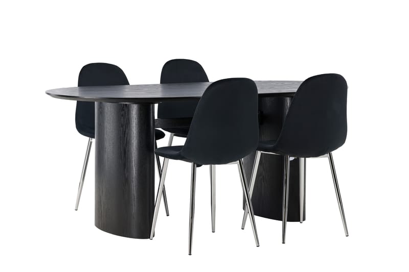 Isolde Spisegruppe 180 cm Oval med 4 Polar Stoler - Sort - Møbler - Bord - Spisegruppe