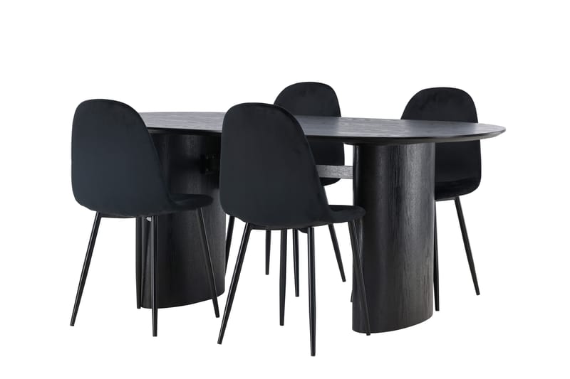 Isolde Spisegruppe 180 cm Oval med 4 Polar Stoler - Sort - Møbler - Bord - Spisegruppe