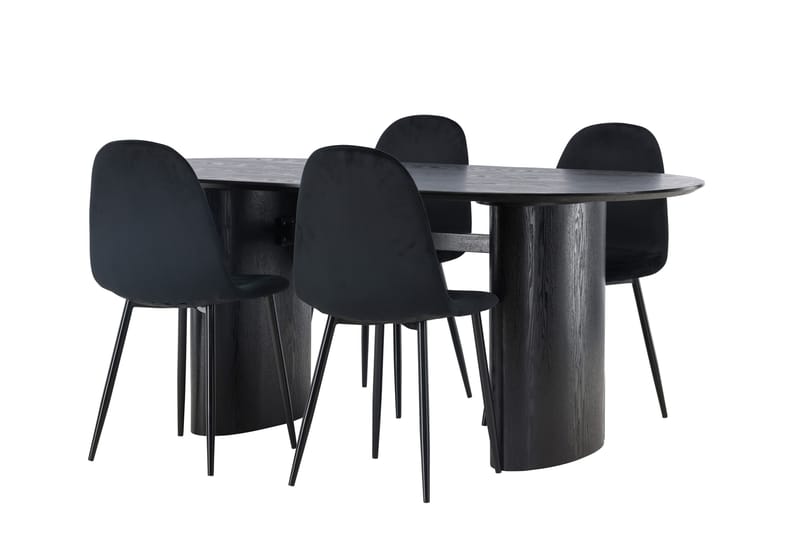 Isolde Spisegruppe 180 cm Oval med 4 Polar Stoler - Sort - Møbler - Bord - Spisegruppe