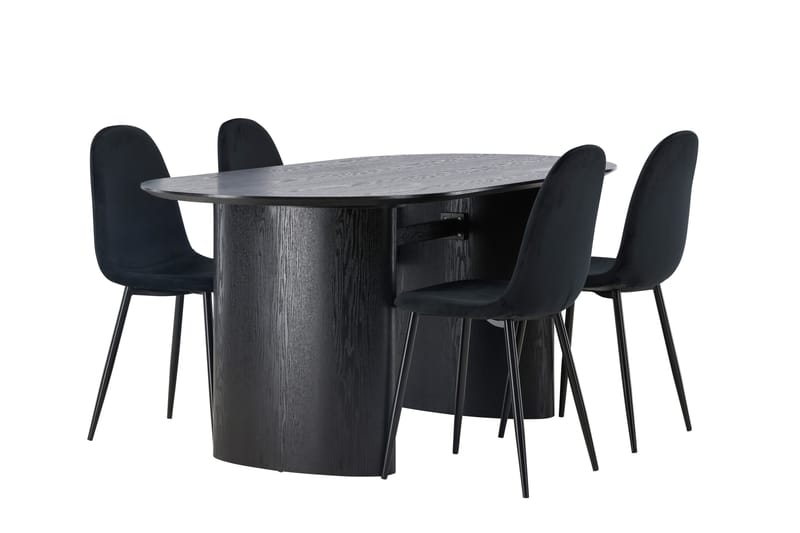 Isolde Spisegruppe 180 cm Oval med 4 Polar Stoler - Sort - Møbler - Bord - Spisegruppe