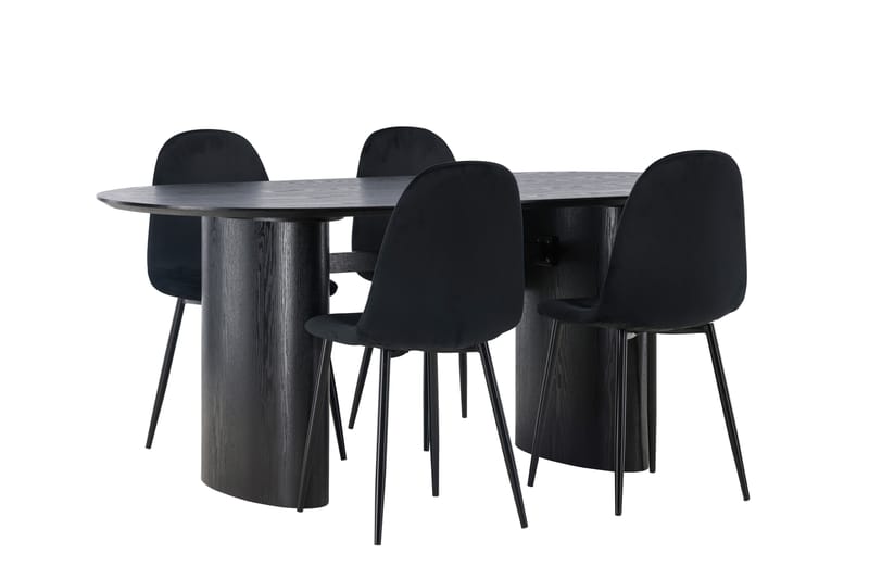 Isolde Spisegruppe 180 cm Oval med 4 Polar Stoler - Sort - Møbler - Bord - Spisegruppe