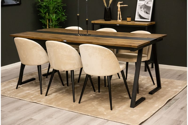 Jakarta Spisegruppe 200 cm Rektangulær med 6 Velvet Stoler - Beige - Møbler - Bord - Spisegruppe