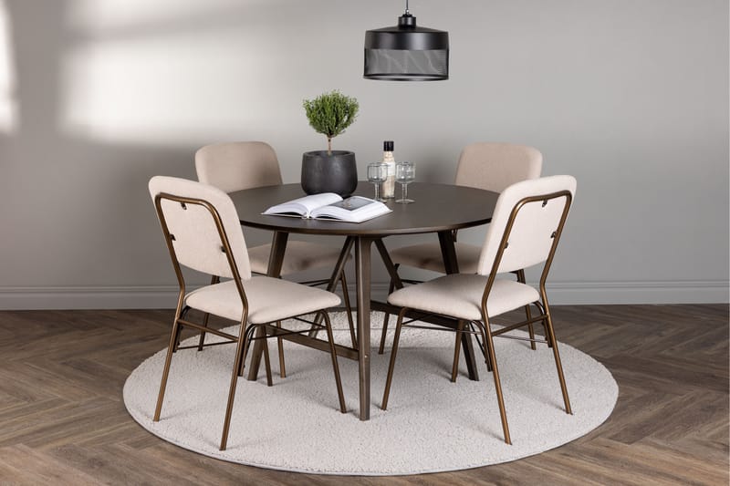 Kaseidon Spisegruppe 100 cm Rund med 4 Seda Stoler - Beige - Møbler - Bord - Spisegruppe