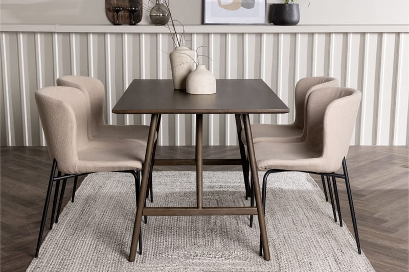 Kaseidon Spisegruppe 120 cm Rektangulær med 4 Modesto Stoler - Beige - Møbler - Bord - Spisegruppe