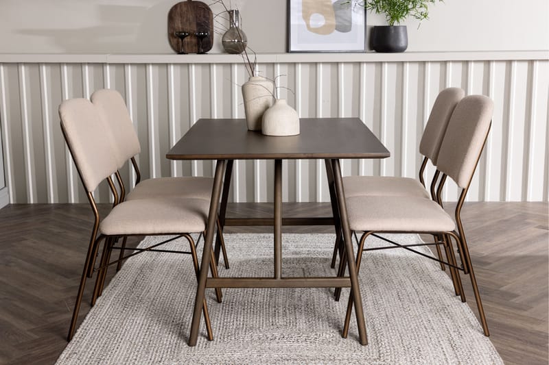 Kaseidon Spisegruppe 120 cm Rektangulær med 4 Seda Stoler - Beige - Møbler - Bord - Spisegruppe