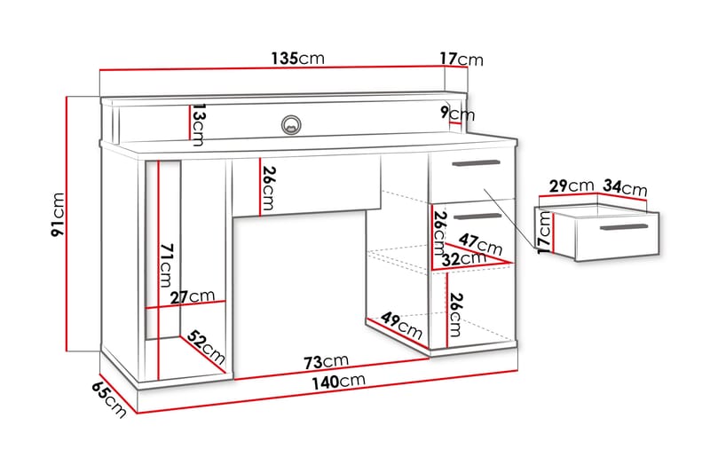 Ayora Skrivebord 65x140 cm - Hvit - Møbler - Bord - Kontorbord - Skrivebord