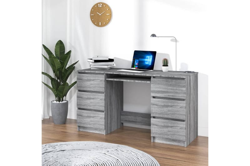beBasic Skrivebord grå sonoma 140x50x77 cm konstruert tre - GrÃ¥ - Skrivebord - Databord & PC bord