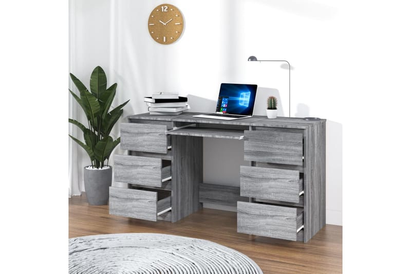 beBasic Skrivebord grå sonoma 140x50x77 cm konstruert tre - GrÃ¥ - Skrivebord - Databord & PC bord
