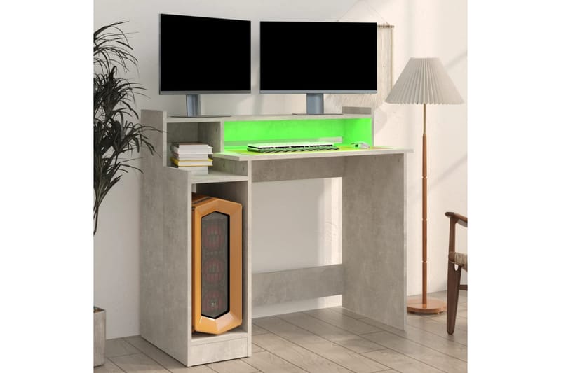 beBasic Skrivebord med LED-lys betonggrå 97x90x45 cm konstruert tre - GrÃ¥ - Skrivebord - Databord & PC bord