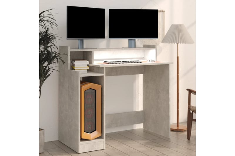 beBasic Skrivebord med LED-lys betonggrå 97x90x45 cm konstruert tre - GrÃ¥ - Skrivebord - Databord & PC bord