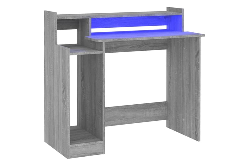 beBasic Skrivebord med LED-lys grå sonoma 97x90x45 cm konstruert tre - GrÃ¥ - Skrivebord - Databord & PC bord