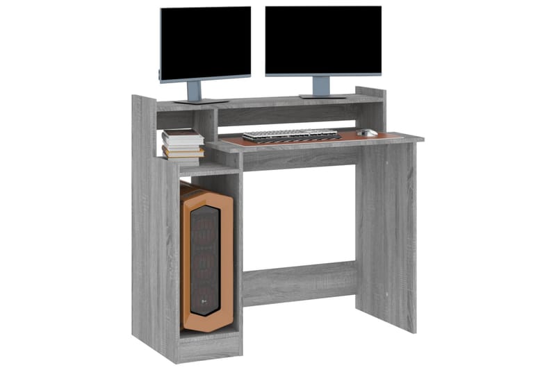beBasic Skrivebord med LED-lys grå sonoma 97x90x45 cm konstruert tre - GrÃ¥ - Skrivebord - Databord & PC bord