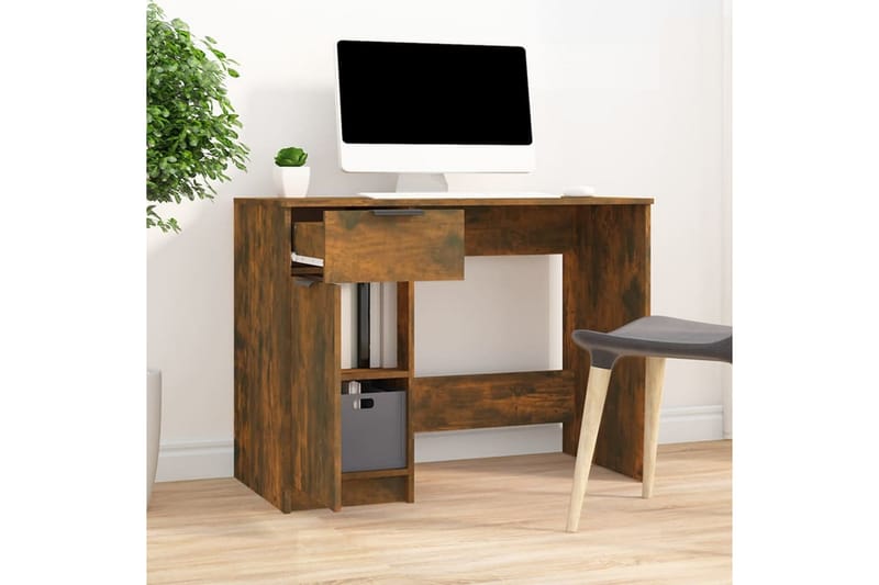 beBasic Skrivebord røkt eik 100x50x75 cm konstruert tre - Brun - Skrivebord - Databord & PC bord