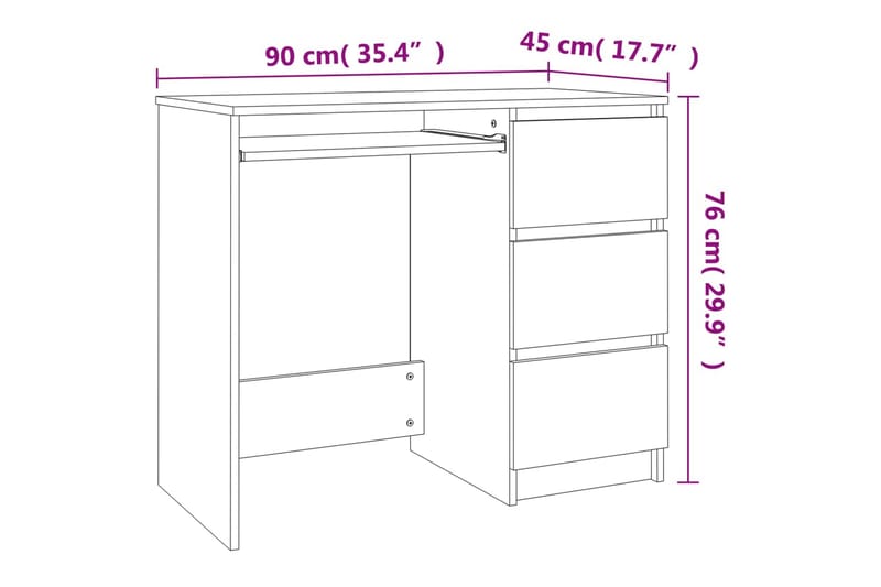 beBasic Skrivebord røkt eik 90x45x76 cm konstruert tre - Brun - Møbler - Bord - Kontorbord - Skrivebord