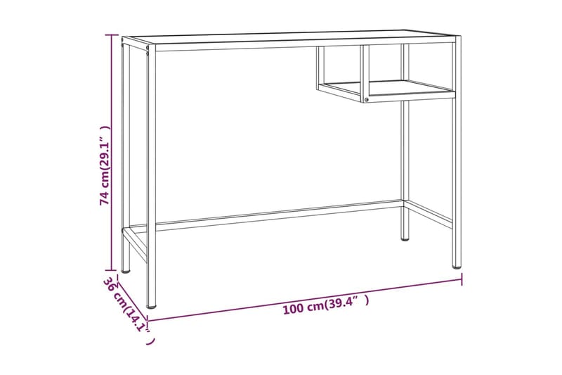 Databord svart marmor 100x36x74 cm herdet glass - Svart - Møbler - Bord - Kontorbord - Skrivebord