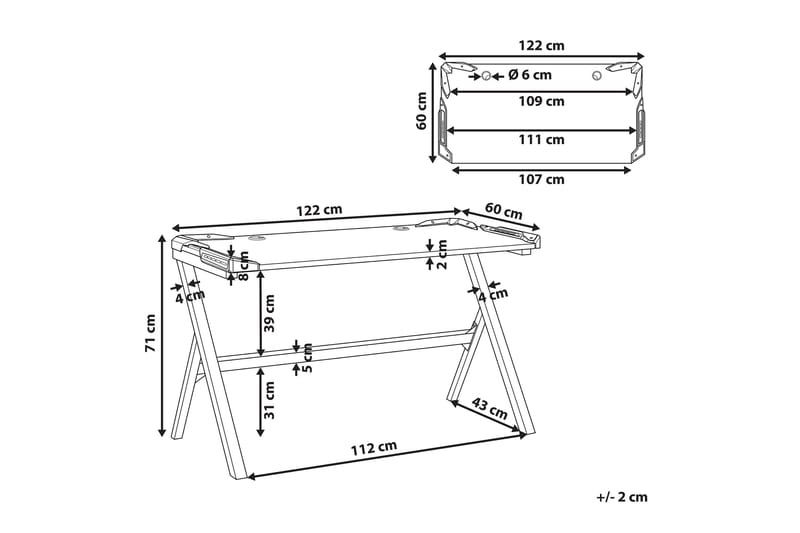 Spillebord Lynnfield 120 cm med LED-belysning - Svart - Møbler - Bord - Kontorbord - Gamingbord