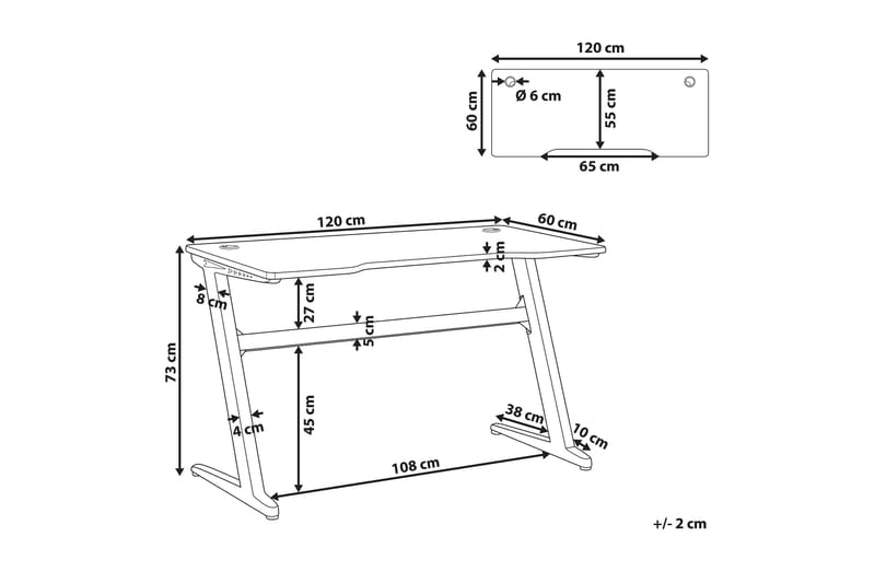 Spillebord Storden 120 cm med LED-belysning - Svart - Møbler - Bord - Kontorbord - Gamingbord