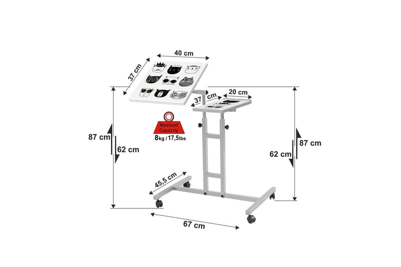 Ståskrivebord Kendallynn 67 cm Katt - Hvit/Svart - Møbler - Bord - Kontorbord - Skrivebord - Hev og senkbart skrivebord