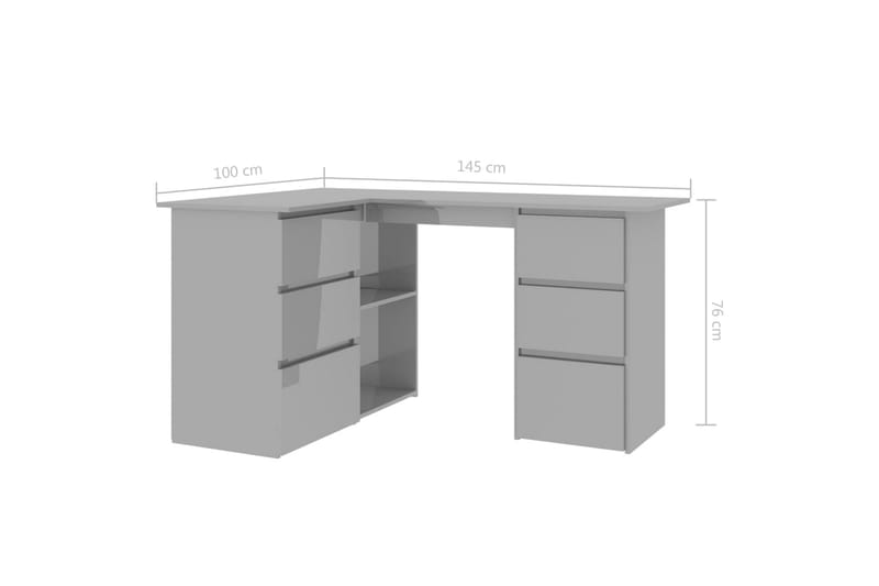 Hjørneskrivebord høyglans grå 145x100x76 cm sponplate - Grå - Møbler - Bord - Kontorbord - Skrivebord