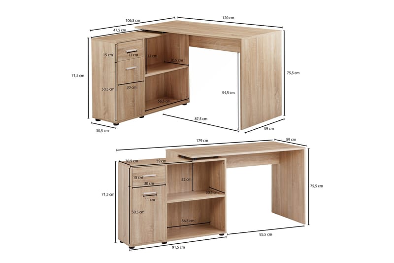 Hjørneskrivebord Gaddana 120 cm - Brun/Natur - Møbler - Bord - Kontorbord - Skrivebord - Hjørneskrivebord