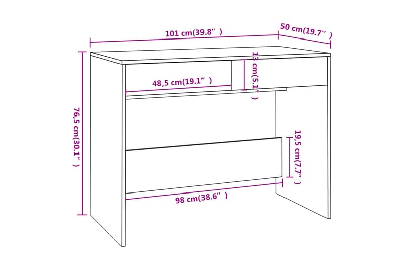 Skrivebord hvit 101x50x76,5 cm sponplate - Hvit - Møbler - Bord - Kontorbord - Skrivebord