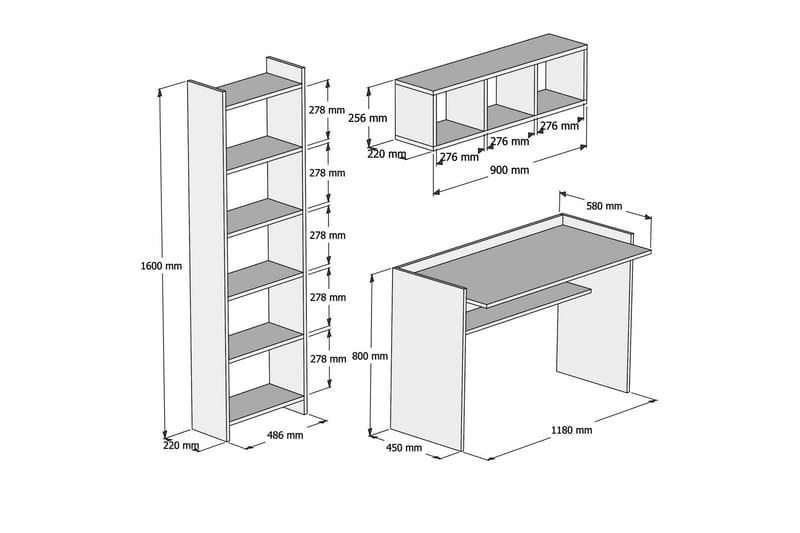 kontormøbelsett Suedmeyer 118 cm - Hvit - Møbler - Bord - Kontorbord - Skrivebord