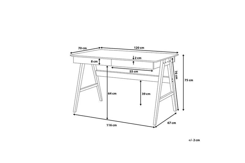 Skrivbord Hermsen med 2 Skuffer - Tre|Natur - Møbler - Bord - Kontorbord - Skrivebord