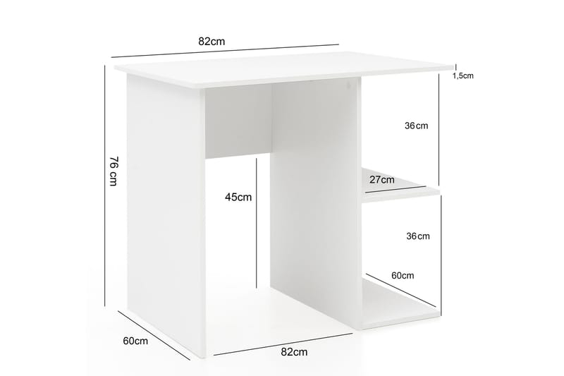 Skrivebord Adeon 82 cm med Oppbevaringshyller - Hvit - Møbler - Bord - Kontorbord - Skrivebord