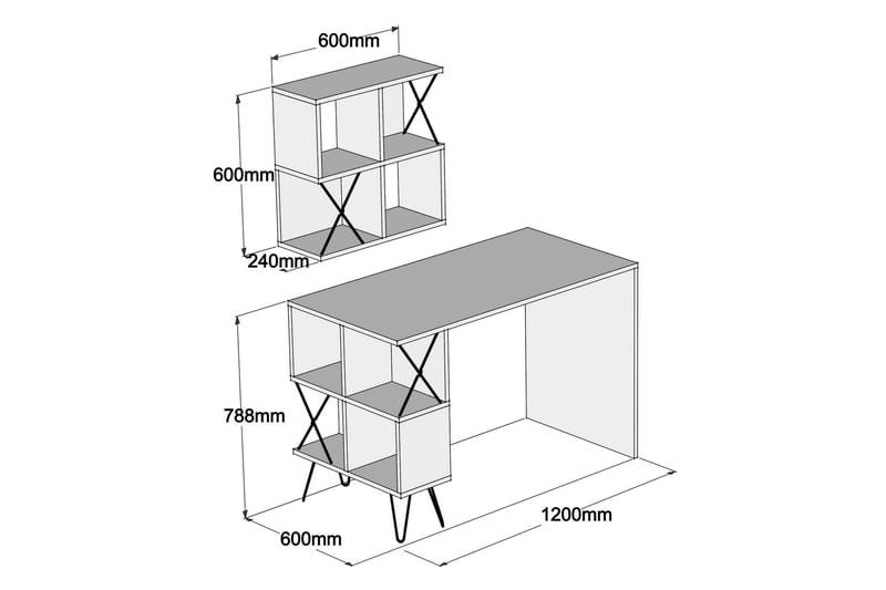 Skrivebord Amtorp 120 cm med Oppbevaring Hylle + Bokhylle Li - Hvit/Svart - Møbler - Bord - Kontorbord - Skrivebord