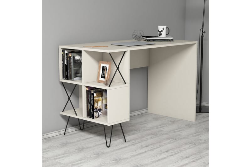 Skrivebord Amtorp 120 cm med Oppbevaring Hylle - Beige - Møbler - Bord - Kontorbord - Skrivebord